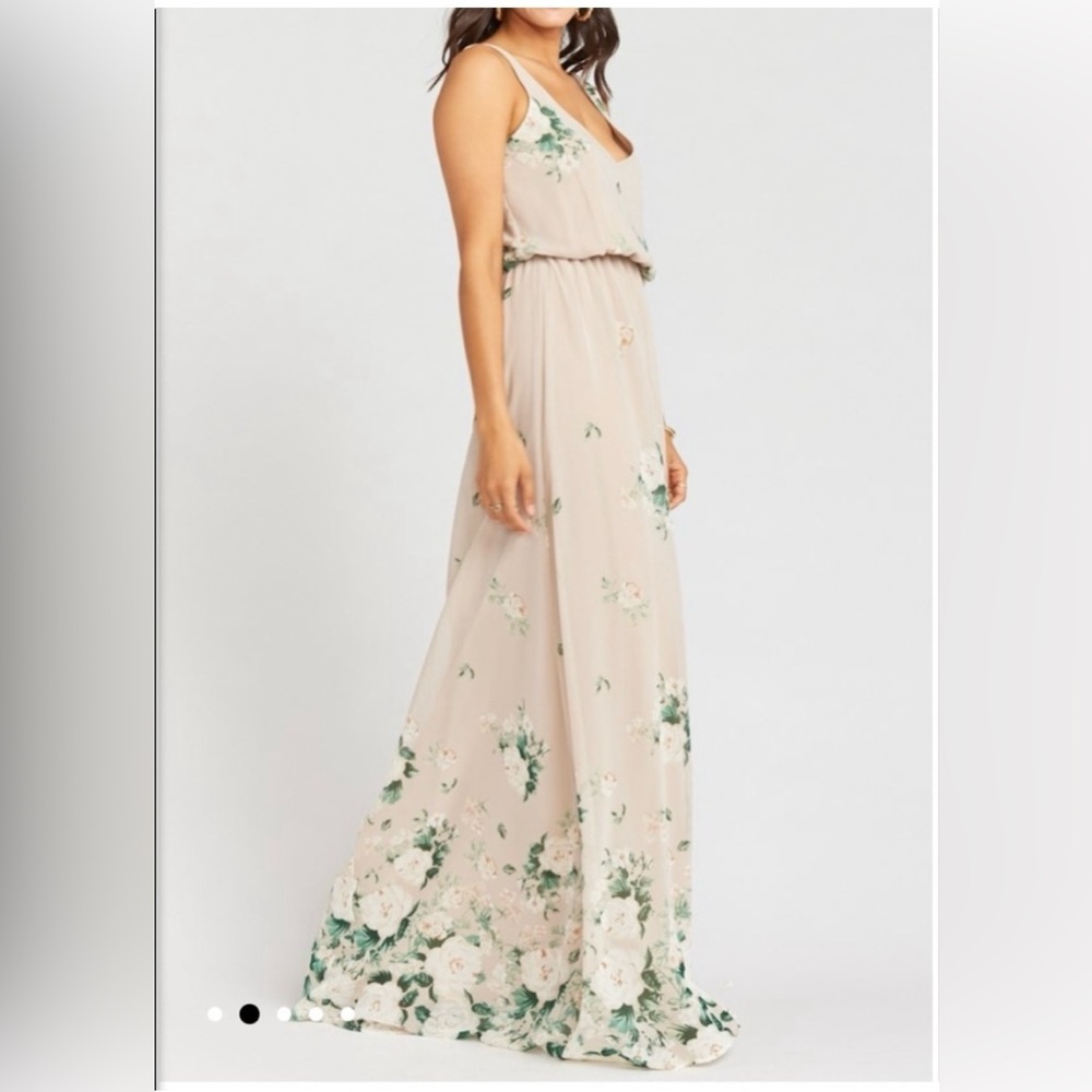 Show Me Your MuMu Kendall Maxi Dress Size XL Cream Green Floral Chiffon Low Back - Picture 3 of 12